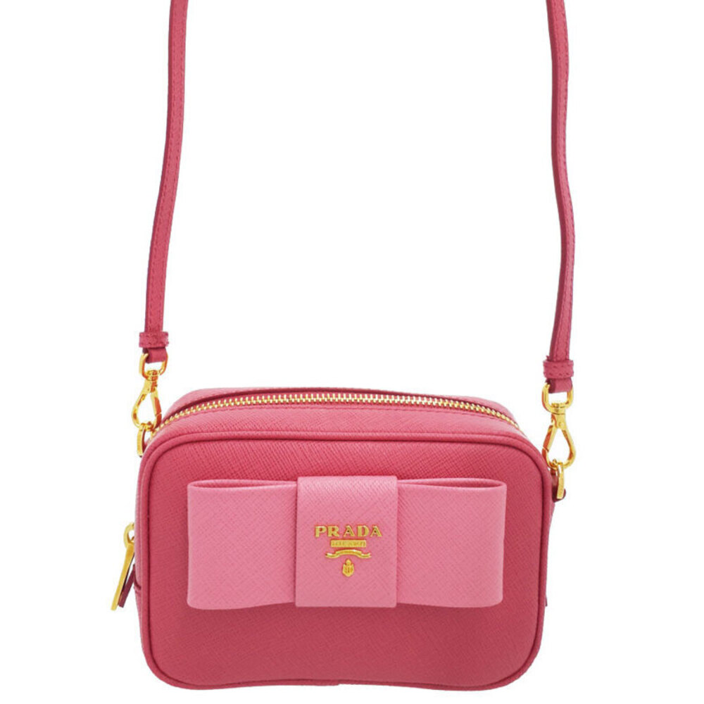 Prada Ribbon Crossbody Leather Shoulder Camera Saffiano Pink Bag - Picture 2 of 9